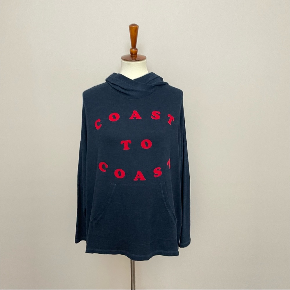 Sundry Hoodie Sweatshirt Graphic Coast To Coast Beach Ocean Oversized Blue Red